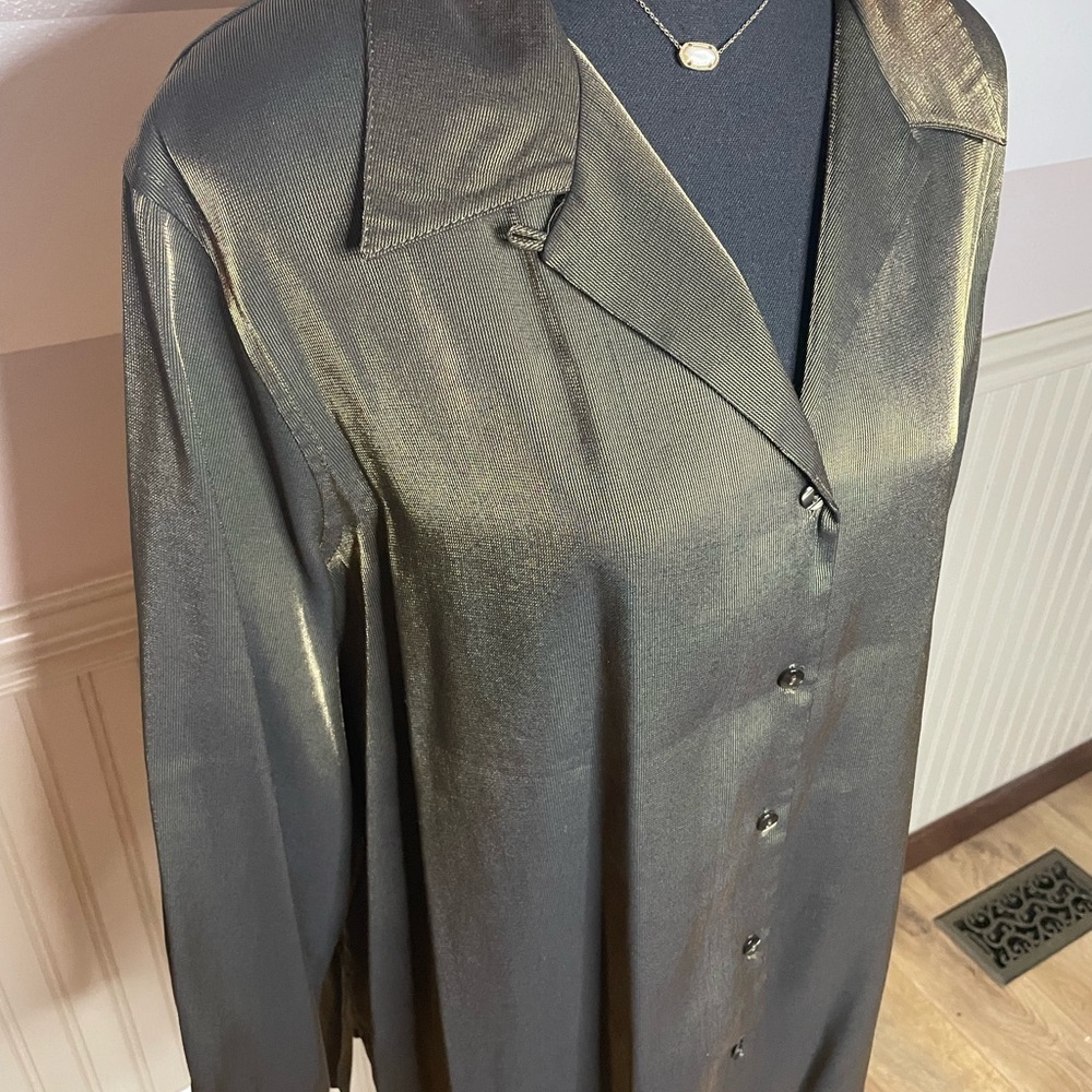Vintage Jaclyn Smith Green Metallic Button-Up Blouse size 14 - Picture 3 of 9
